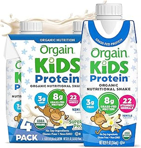 Orgain Organic Kids Dairy 8g Protein Shake, Vanilla, 8.25 oz, 4pk