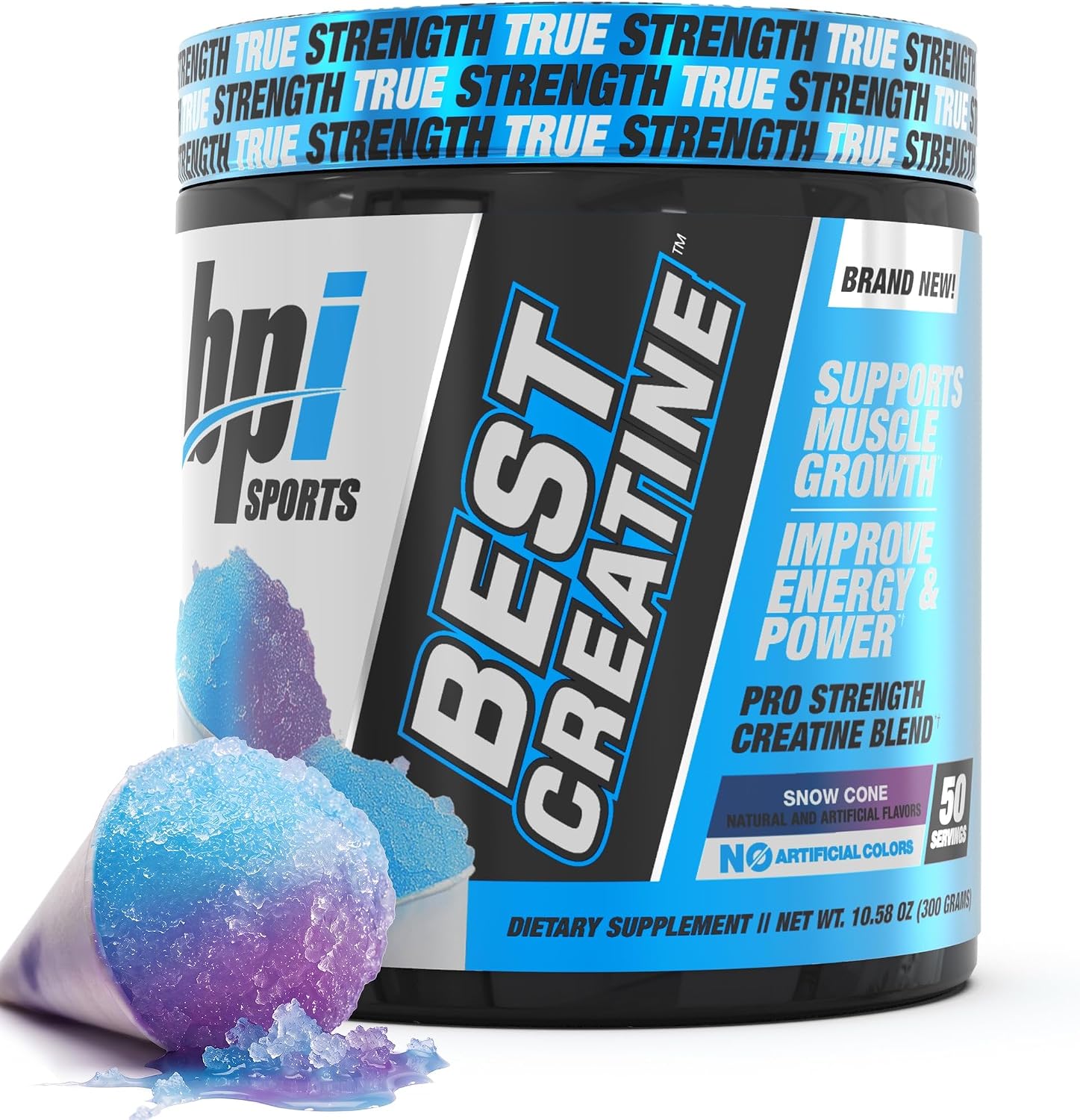 BPI Sports Best Creatine - Creatine Monohydrate Powder for Men & Women, Himalayan Salt - Strength, Pump, Endurance, Muscle Growth, Muscle Definition - No Bloat - Snow Cone - 50 servings - 10.58 Oz