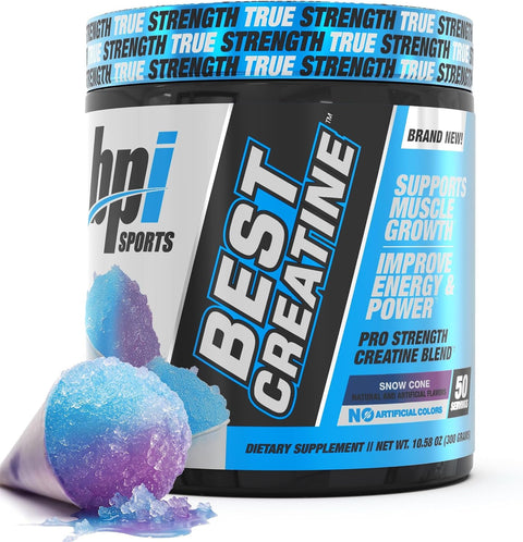 BPI Sports Best Creatine - Creatine Monohydrate Powder for Men & Women, Himalayan Salt - Strength, Pump, Endurance, Muscle Growth, Muscle Definition - No Bloat - Snow Cone - 50 servings - 10.58 Oz