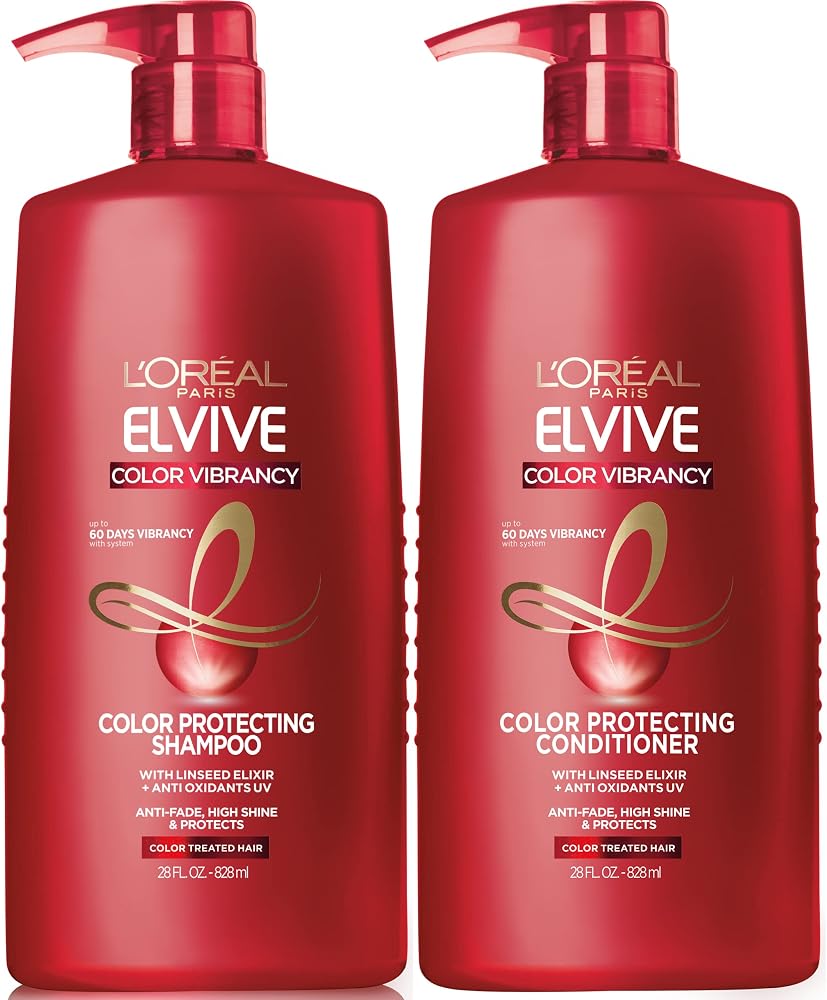 L'Oreal Paris Elvive Color Vibrancy Protecting Shampoo and Conditioner Set for Color Treated Hair, 28 Fl Oz (Set of 2) - Personal Care