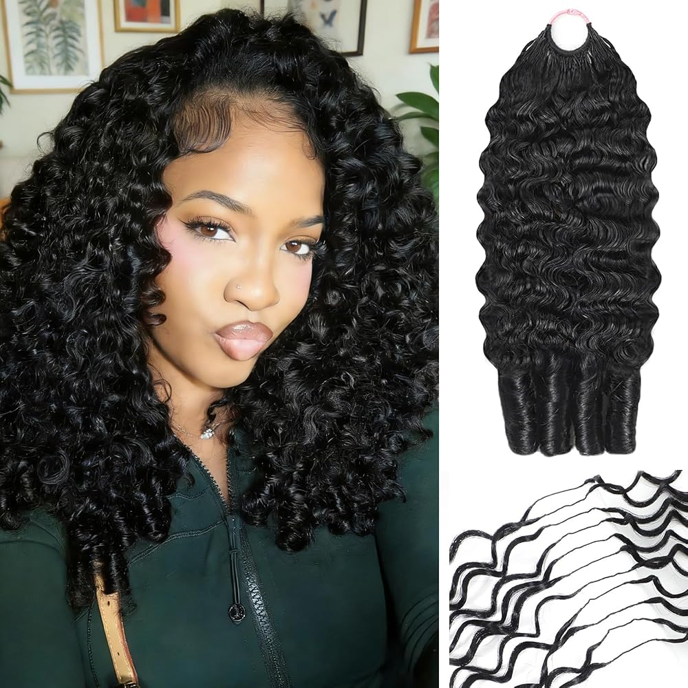 Burmese Curly Crochet Human Hair for Black Women, 4 Bundles 240g Full Head Pack, Pre-Separated Feather Crochet Hair,Time-Saving Invisible Miracle Knots Crochet Hair,No Tangle, Natural Black, 18 Inch