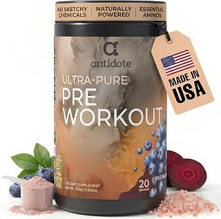 Antidote Clean Pre-Workout Powder - Natural Energy & Focus Booster with Beetroot, Creatine & Beta-Alanine - No Artificial Additives - Vegan, Keto-Friendly Supplement - Wild Blueberry - 20 Servings