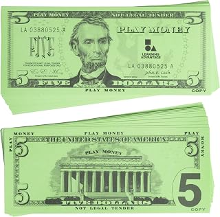 Learning Advantage Five Dollar Play Bills, Set of 100 Paper Bills