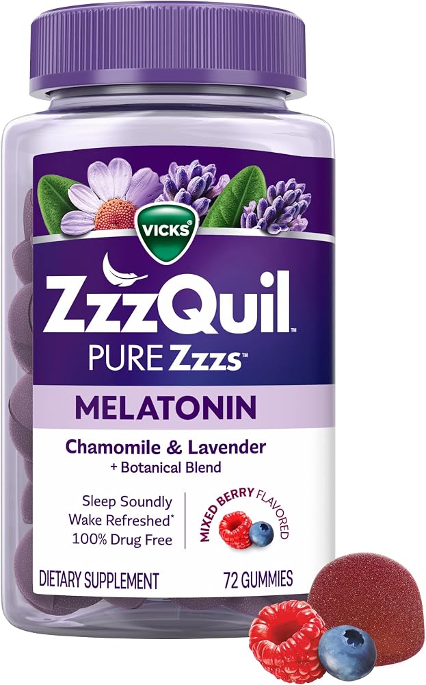 ZzzQuil, Pure Zzzs Melatonin Gummies, Sleep Aid, Melatonin 2mg, with Chamomile and Lavender, Melatonin Sleep Gummies, Sleep Aids for Adults, Wildberry Vanilla Flavored, 72 Sleep Gummies