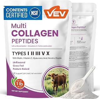 VEV Multi Collagen Peptides Powder, Types I, II, III, V & X, 41 Servings