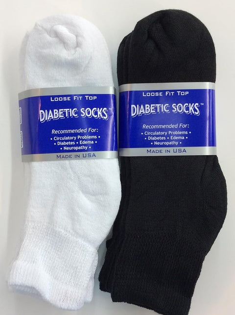 6 Pairs of men's Black and White Diabetic Crew Socks 13-15 Size Made in USA - Personal Care