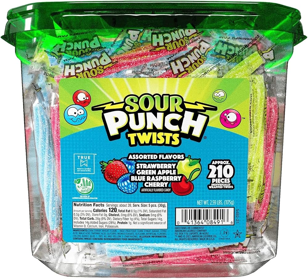 Sour Punch Twists, Sour Candy 3" Individually Wrapped Chewy Candy, 4 Assorted Fruity Flavors - Personal Care