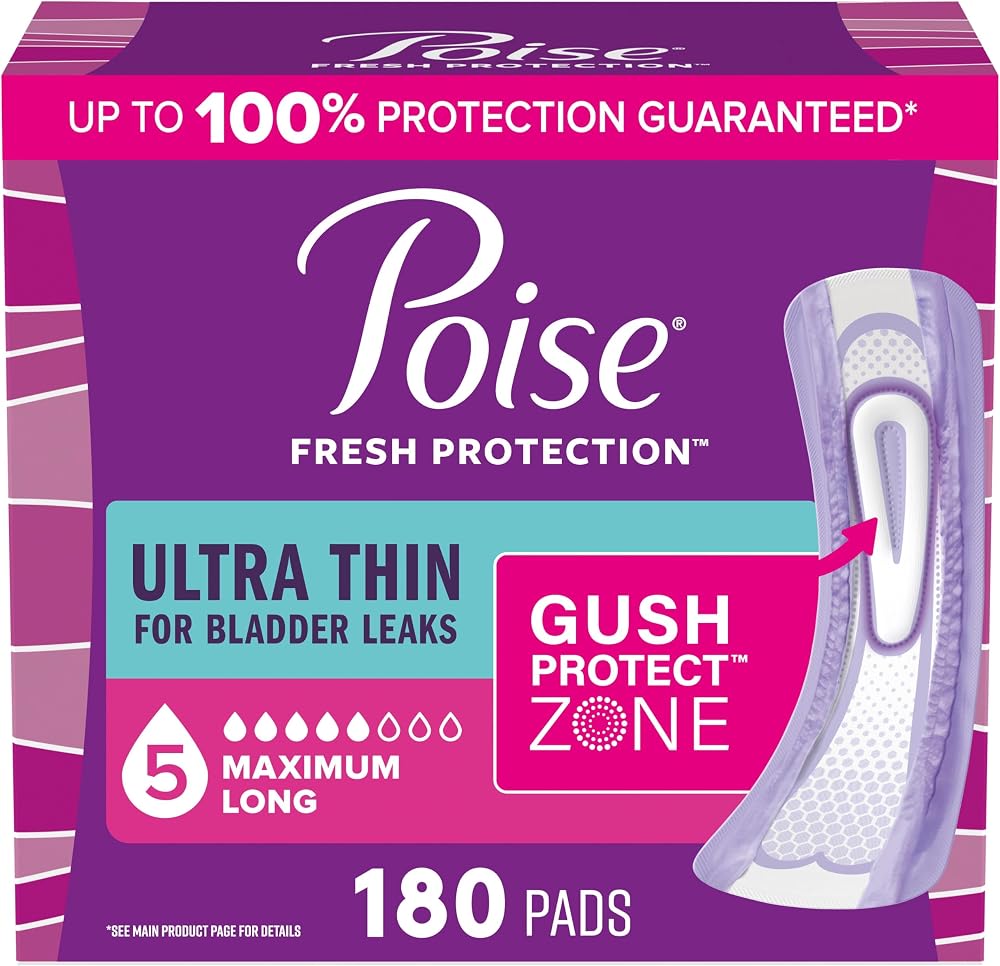 Poise Ultra Thin Incontinence Pads for Women, 5 Drop, Long, 180 ct