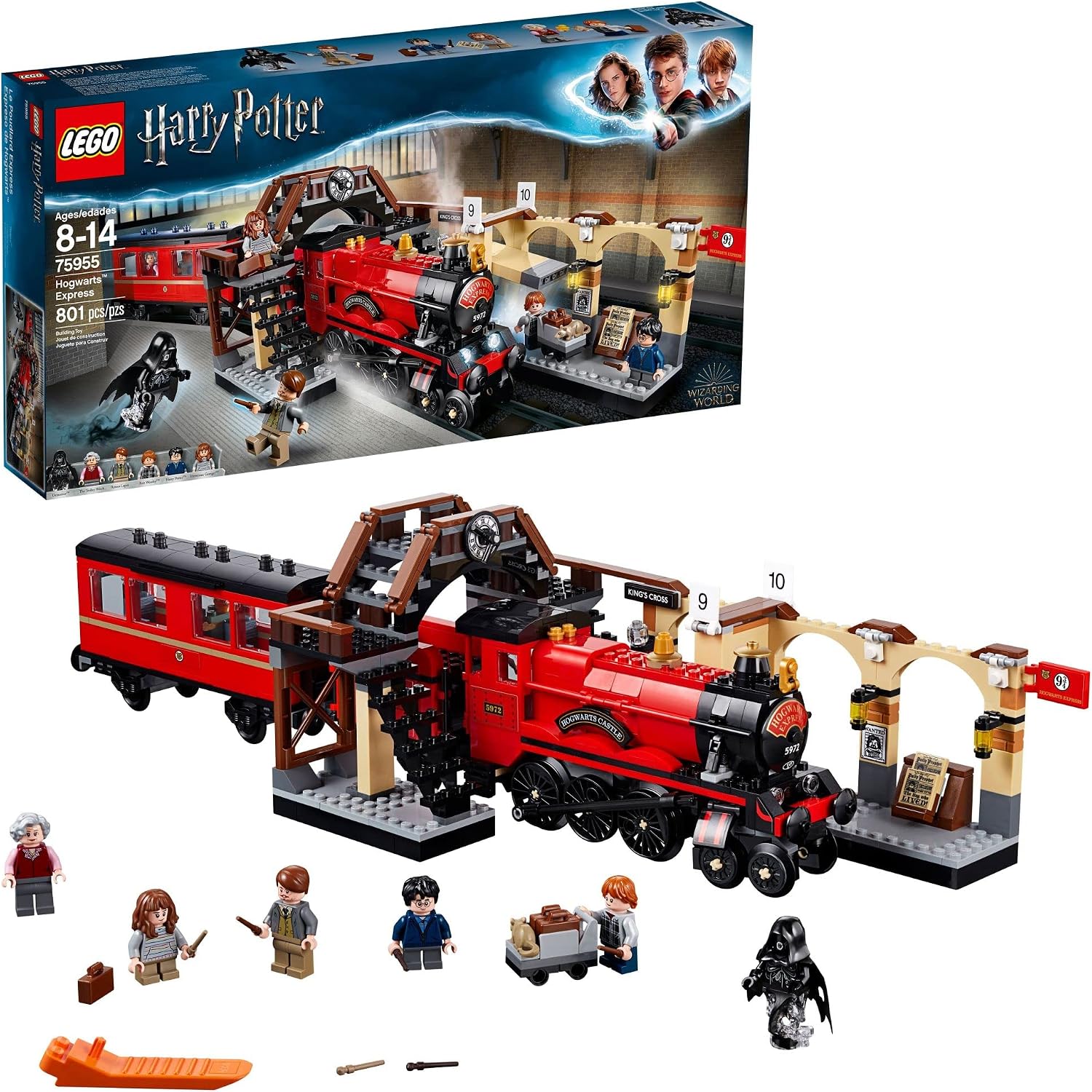 LEGO Harry Potter Hogwarts Express 75955 Toy Train Building Set includes Model Train and Harry Potter Minifigures Hermione Granger and Ron Weasley (801 Pieces)