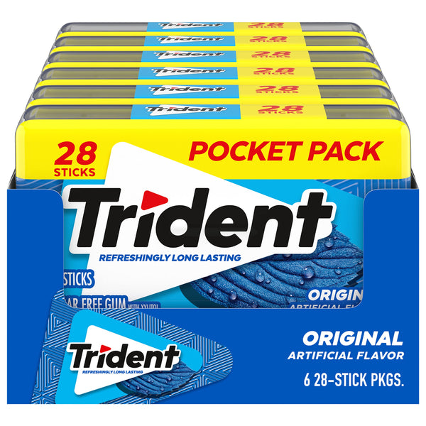 Trident Original Sugar Free Gum, 6 Pocket Packs of 28 Pieces (168 Total Pieces),28 Count (Pack of 6)