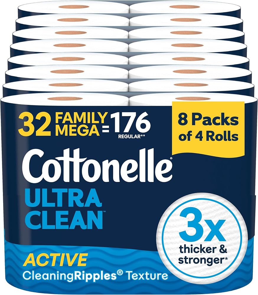 Cottonelle Ultra Clean Toilet Paper, 32 Family Mega Rolls=176 Regular Rolls