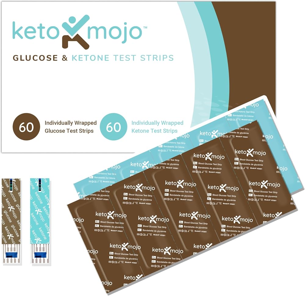 KETO-MOJO GK+ Glucose & Ketone Strips, 60 Glucose + 60 Ketone