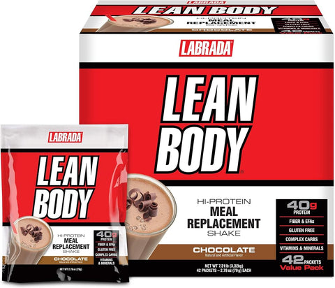 Lean Body All-in-One Chocolate Meal Replacement Shake. 40g Protein, Whey Blend, 8g Healthy Fats & Fibre,22 Vitamins and Minerals, No Artificial Colours, Gluten Free, (42 MRP Packets)