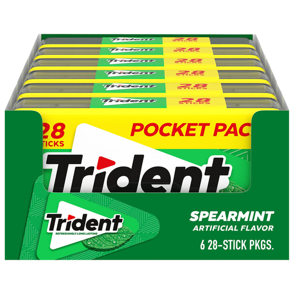 Trident Spearmint Sugar Free Gum, 6 Pocket Packs of 28 Pieces (168 Total Pieces)