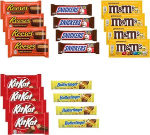Big TOP DEALS USA 20 Piece Candy Variety Pack with 4 Reese's Cups 1.5 oz, 4 Snickers 1.86 oz, 4 M&M's Peanut 1.74 oz, 4 Kit Kat 1.5 oz and 4 Butterfinger 1.9 oz - Individually Wrapped Gift Bundle