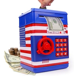 USA Toyz All-American Electronic Piggy Bank for Kids - ATM Kids Money Safe, Coin Bank Savings Box with Auto Bill Feeder Coin Slot, LED Lights, 4-Digit Password, Voice/Beep Modes, Ages 3+