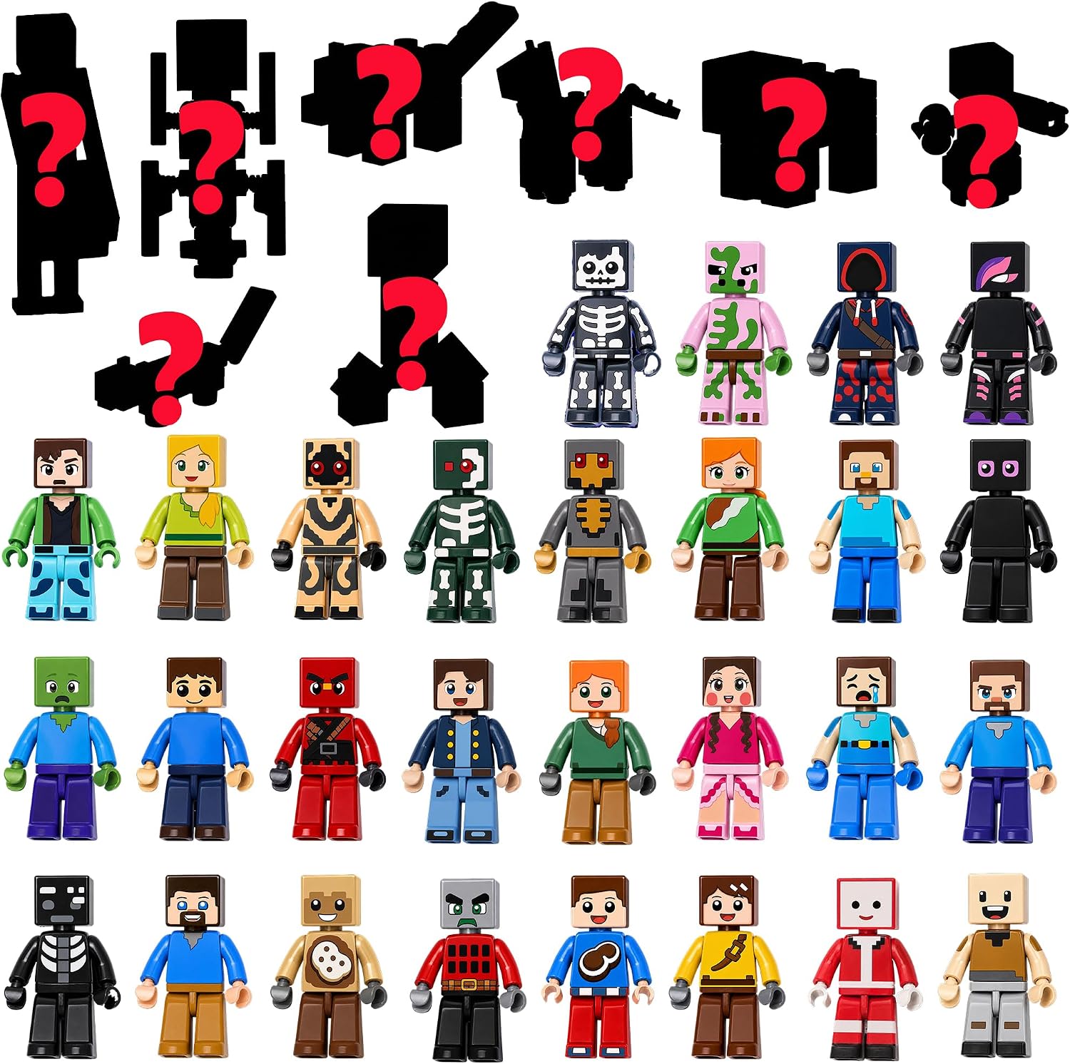 36 PCS Pixel‑Style Minifigures Set Building Blocks Action Figures with Swords & Pickaxes, Creeper Animal Figures