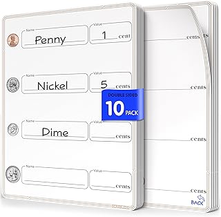 Scribbledo Coin Practice 9”x12” Small White Board Dry Erase Sheets Math Manipulatives 2nd Grade Money Learning Homeschool Supplies Teacher Students Classroom Pack of 10 Sheets