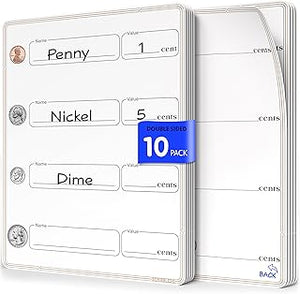 Scribbledo Coin Practice 9”x12” Small White Board Dry Erase Sheets Math Manipulatives 2nd Grade Money Learning Homeschool Supplies Teacher Students Classroom Pack of 10 Sheets