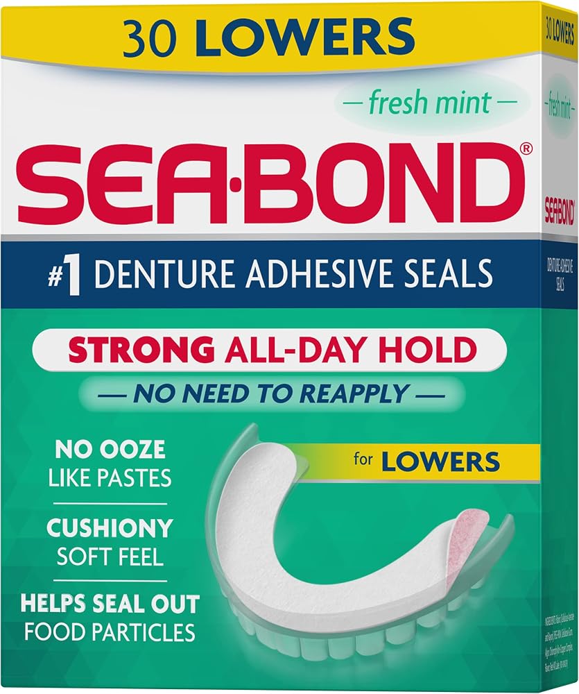 SEA BOND Denture Adhesive Seals, Fresh Mint, Lowers 30 Count (1 Pack)