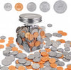Play Money Coins for Kids, 250pcs Detailed Fake Money Coins with Coin Jar, Realistic Teaching Pretend Fake Money Coins Set, Plastic Toy Prop Fake Money Coins for Kids Learning Education