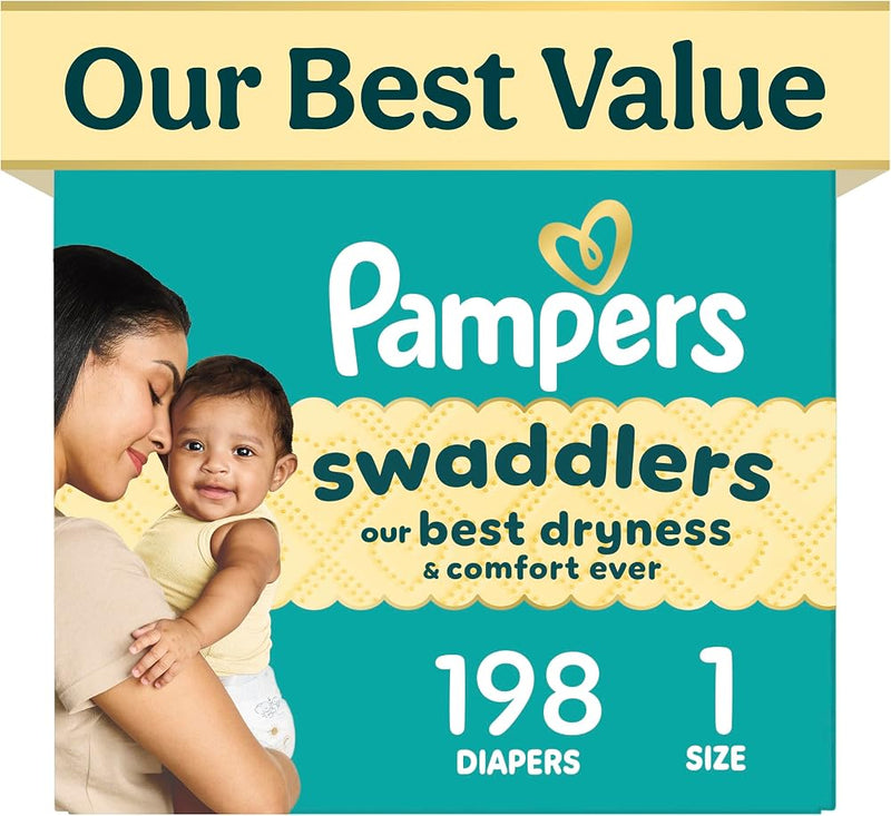 Pampers Swaddlers Diapers, Size 1 (8-14 lbs), , Fragrance Free, Hypoallergenic, Absorbent, Pediatrician Recommended, Skin Safe - Perfume - Beauty