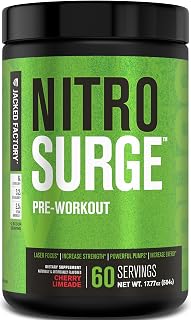 Jacked Factory NITROSURGE Pre Workout Supplement - Endless Energy, Instant Strength Gains, Clear Focus, Intense Pumps - NO Booster & Powerful Preworkout Energy Powder - 60 Servings, Cherry Limeade