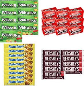 Big TOP DEALS USA 24 Count Candy Variety Pack, 6 Each Mike and Ike Original Fruits, Now and Later Strawberry, Butterfinger, Hershey's Milk Chocolate - Individually Wrapped, Fruity Chewy Candy