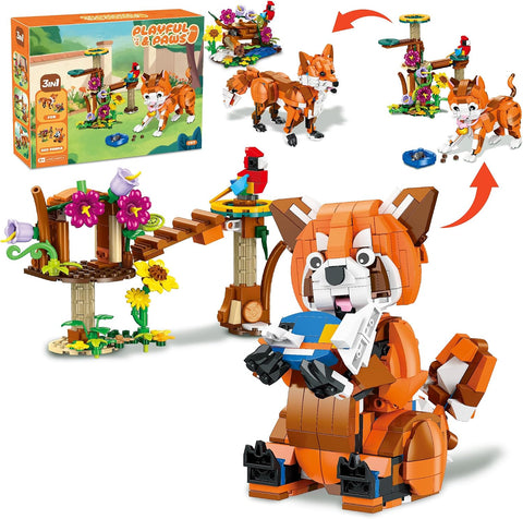 3 in 1 Animal Building Set for Kids 8+, Cat, Red Panda, Fox