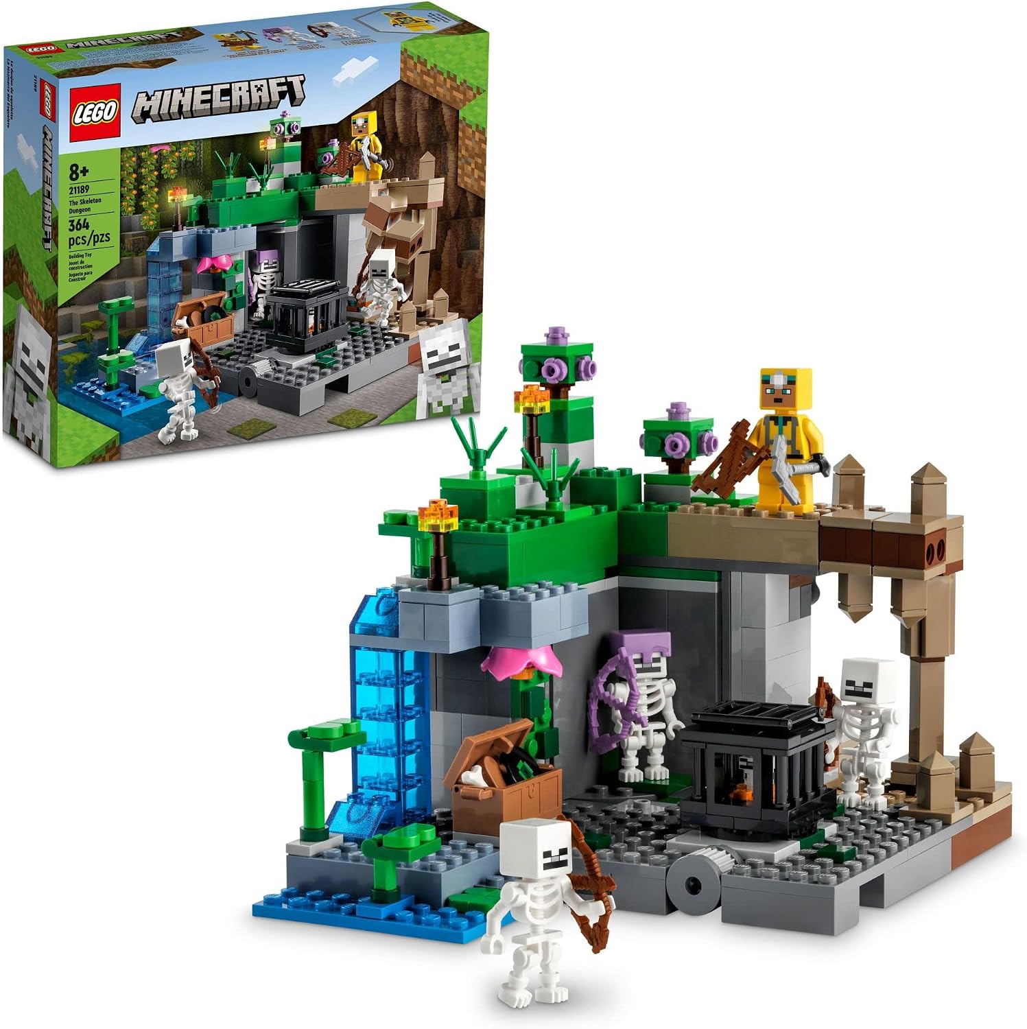 LEGO Minecraft The Skeleton Dungeon Building Toys Set - Minecraft Toys for Boys & Girls, Ages 8+ - Toys for Kids W/Option to Build 3 Biomes - 21189