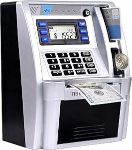 ATM Piggy Bank for Real Money for Kids Adults,Toy Money Bank with Card,Password,Coin Recognition,Bill Feeder,Balance Calculator,Electronic Money Safe Coin Box,Hot Gift for Boys Girls