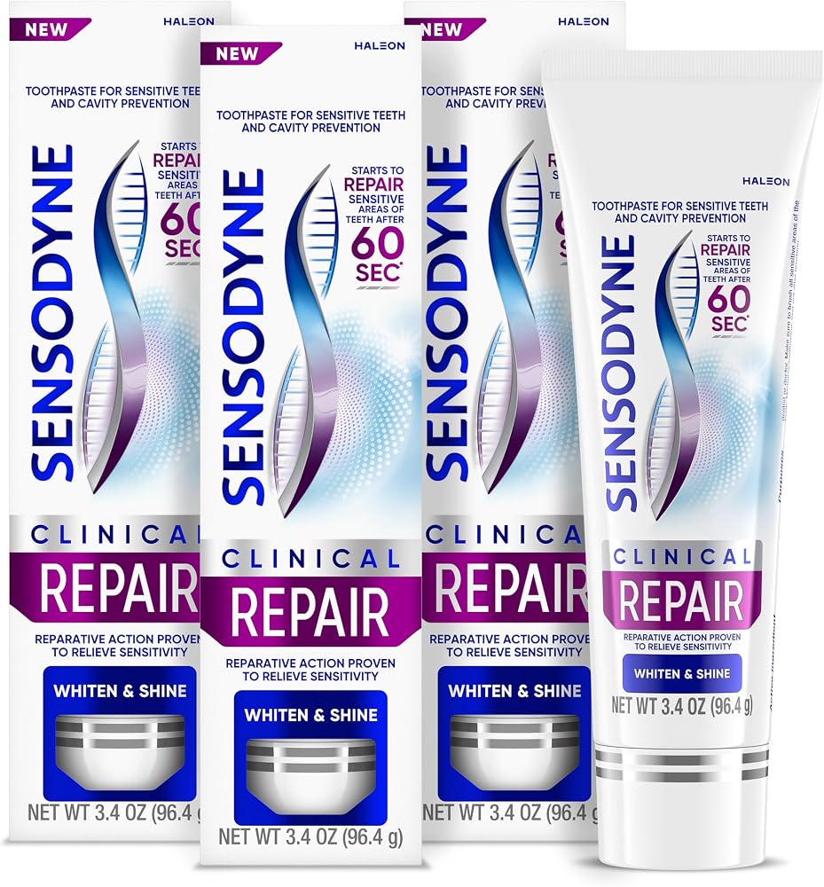 Sensodyne Clinical Repair Whiten & Shine Toothpaste, 3.4 oz (3 Pack)