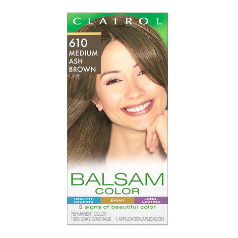 Clairol Balsam Permanent Hair Dye, 610 Medium Ash Brown Hair Color, Pack of 1 (99240001048)