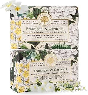 Wavertree & London Frangipani Gardenia Scented Natural Soap (2 Bars), 7oz Moisturizing French Triple Milled Soap Bars enriched with shea butter - Pure Plant Based Bath & Body Bars for All Skin Types