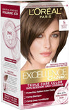 L'Oreal Paris Excellence Crème Permanent Hair Dye, Triple Care Hair Color with Hyaluronic Acid for 100% Gray Coverage, 5 Medium Brown, 1 Kit (Packaging May Vary)