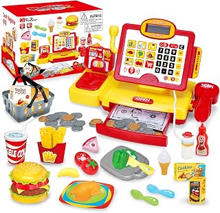 FS Toy Cash Register for Kids with Working Barcode Scanner, 79 Pcs