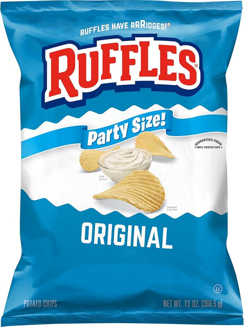Ruffles Potato Chips, Original, 13 oz Party Size Bag, Gluten Free Potato Chips, Snacks