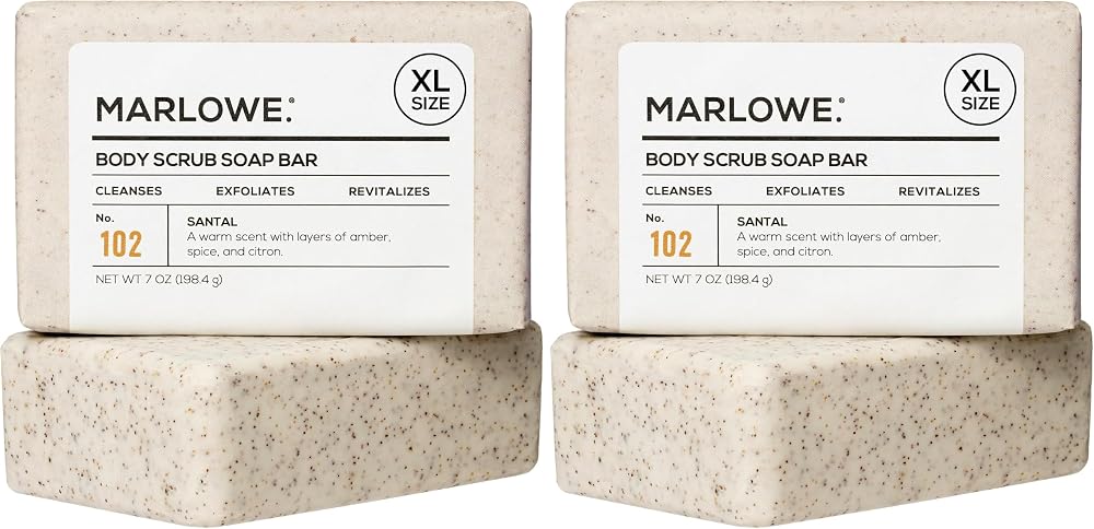 MARLOWE. Body Scrub Soap, Exfoliating Soap Bar, Santal, 7 oz (Pack of 2)