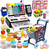 maysida LED Calculator Cash Register Toy with Shopping Cart- Pretend Play Set Kids Cash Register with Scanner, Microphone and Credit Card, Math Skills Toy for 3, 4, 5, 6 7 8+ Year Old Boy Girl