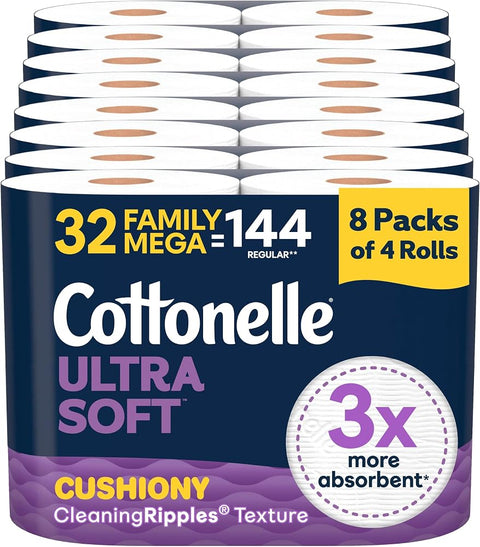 Cottonelle Ultra Soft Toilet Paper, 32 Family Mega Rolls=144 Regular Rolls