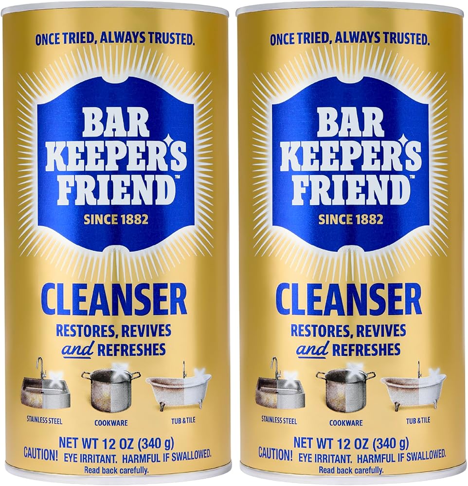 Bar Keepers Friend Powder Cleanser, 12 oz x 2, Multipurpose Cleaner, Degreaser & Remover for Burnt Stainless Steel Pots and Pans, Rust Stains, Hard Water Deposits & Soap Scum