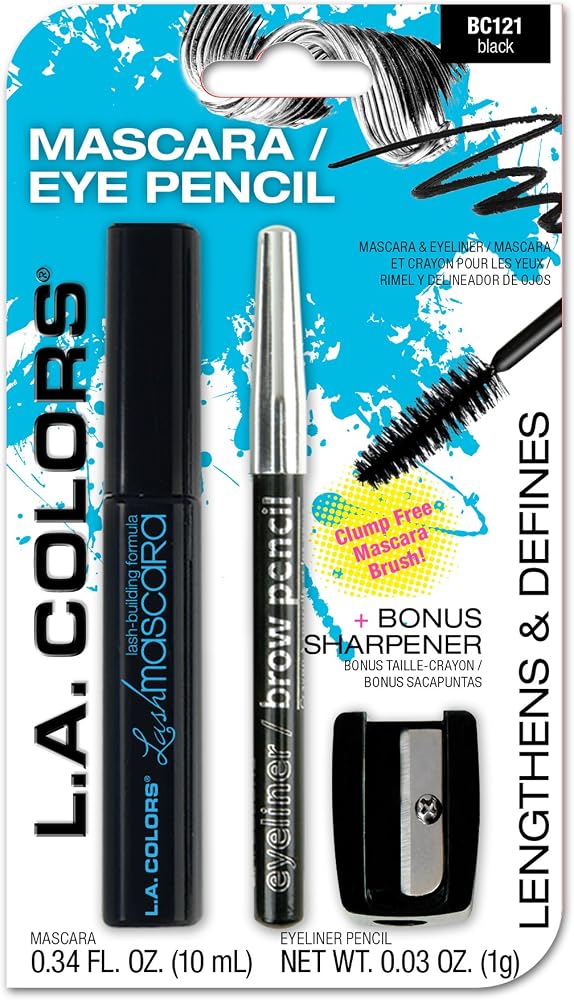 L.A. COLORS Mascara, Eyeliner Pencil & Sharpener, Black, CBC121N