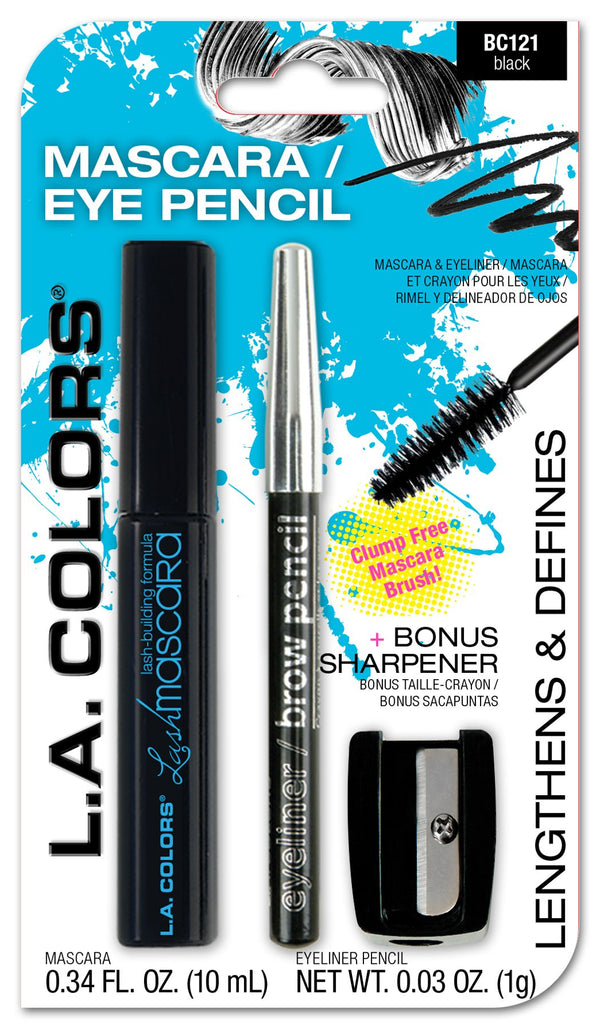 L.A. COLORS Mascara, Eyeliner Pencil & Sharpener, Black, CBC121