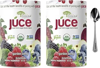 Terra-Kai Organics Juce Super Fruit and Veggie Blend Drink, 12.2-Ounce Garden Berry, 30 Servings, Greens Powder, Juce, Green Juice Powder, Super Food, Greens Drink, Juce Terra Kai (Pack 2) bundle with Vallary Spoon.