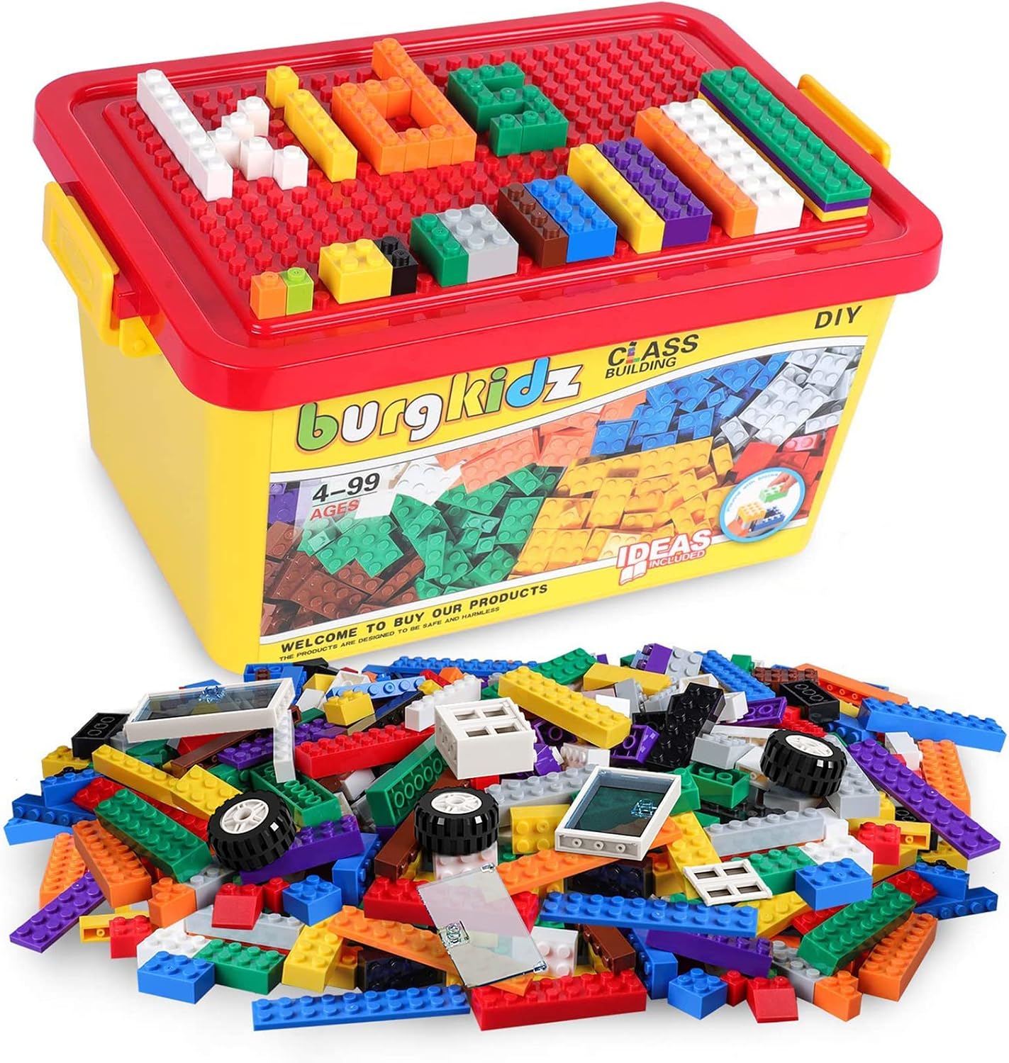 burgkidz Premium Building Blocks Set: Storage Box with Baseplate Lid