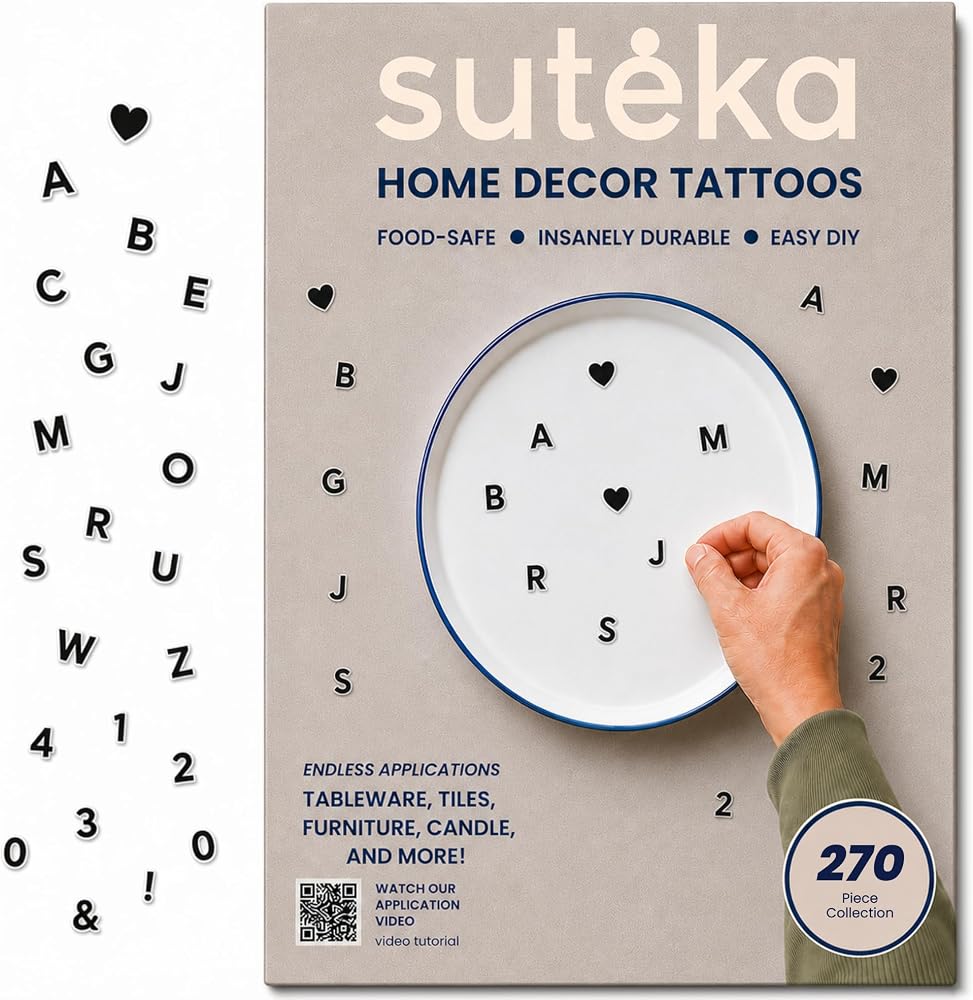 Black Small Letter Tattoos Sticker Set - Temporary Tattoos - 270 Characters - Cute Stickers - Vinyl Stickers - Durable Peel-and-Stick Design - Waterproof Stickers - Waterproof Stickers