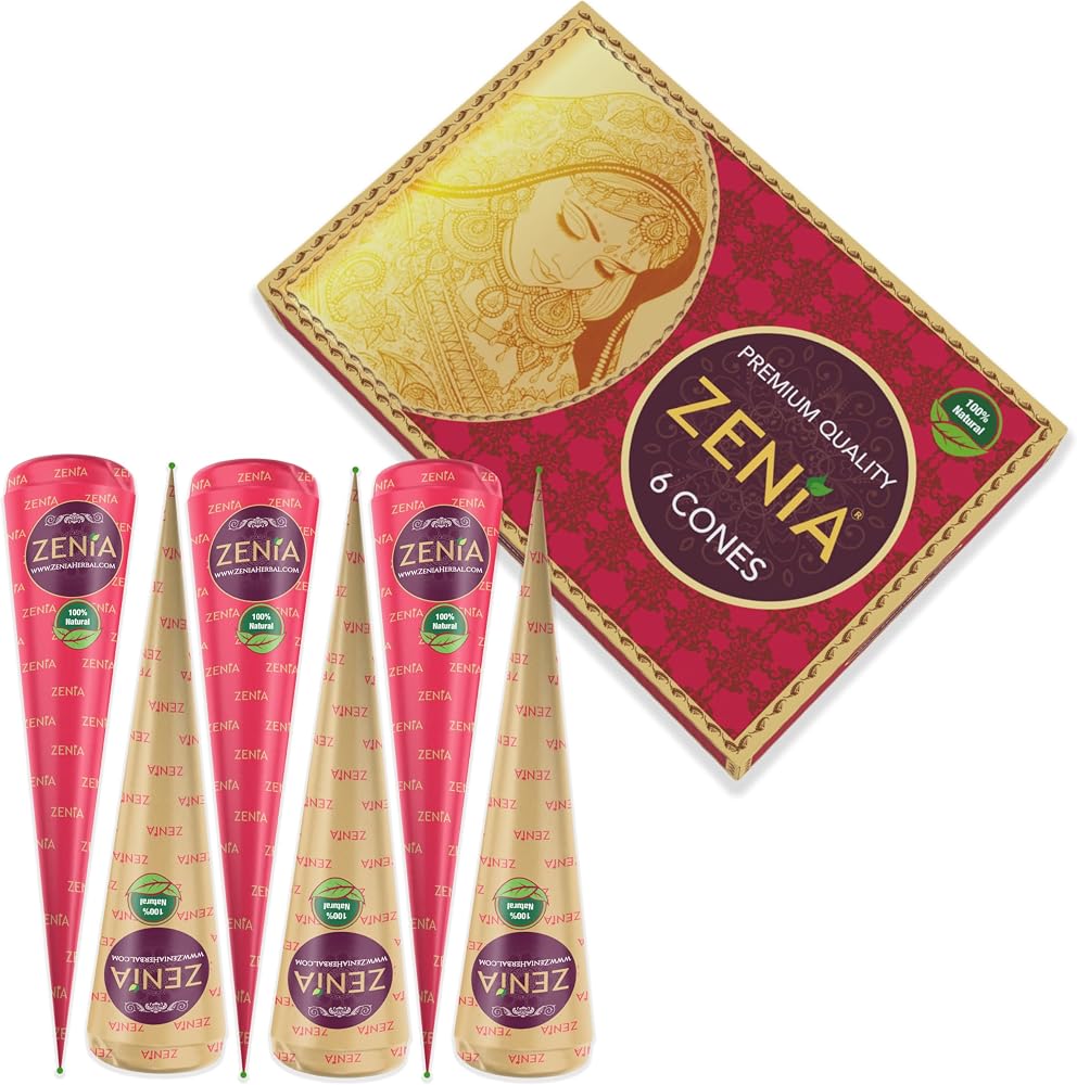 Zenia (Pack of 24) 100% Natural Henna Hair Color Paste Hair Dye Cones Dark Reddish-Brown Color 25g Each Cone