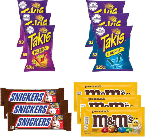 Big TOP DEALS USA 12 Pc Takis Fuego, Blue Heat, Snickers & M&M'S Peanut Mix - Personal Care