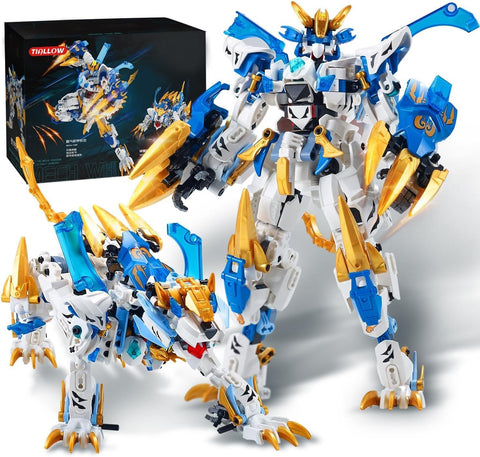 White Tiger Mech Building Block Set, 2 in 1 Transforming Robot Toy