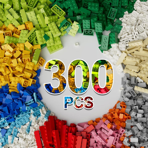 Building Blocks Bricks Bulk, Mixed Colors, 300 Pieces